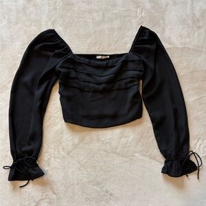 Square-Neck Long Sleeve Crop Top